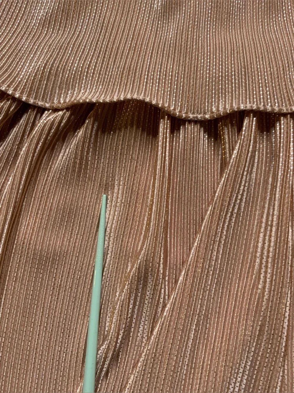 Anthropologie Ro & De Estelle Metallic Tiered Mini Dress S Pink Pleated Ruffle